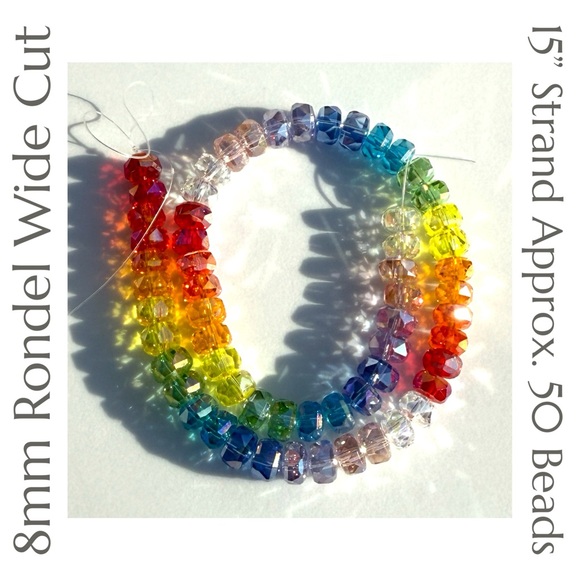 Source Unknown Jewelry - Glass Rainbow Wide Cut Faceted 8mm Rondel Beads Strand - 50+ Beads